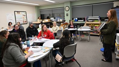 Early childhood instructor Sarah Gowler teaching the class