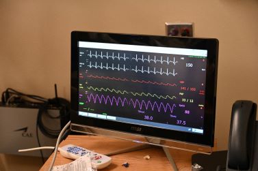 A medical lab computer on display.